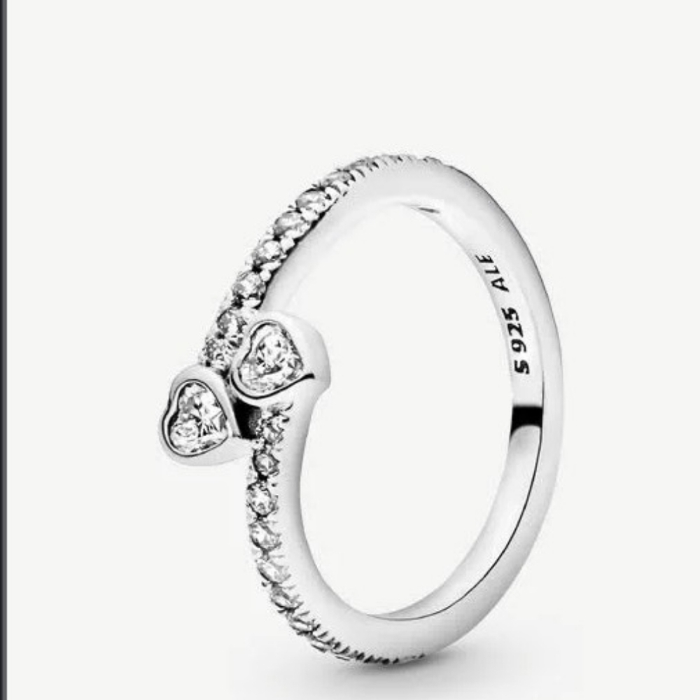 Pandora Silver Hearts Ring Cubic Zirconia Size 7 1/2